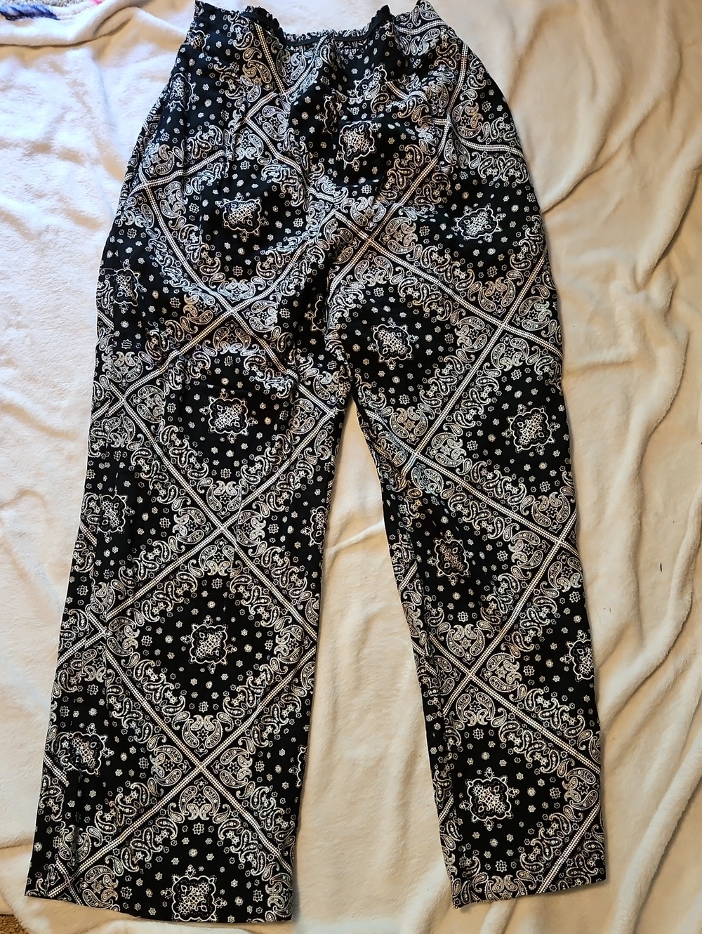 Monteau Black and White Bandana Print Wide Leg Pants